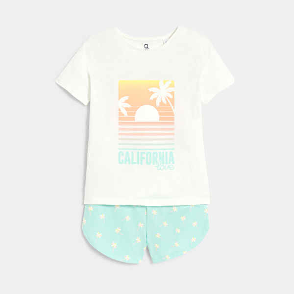 بيجاما شورت منقوشة بيضاء للفتيات